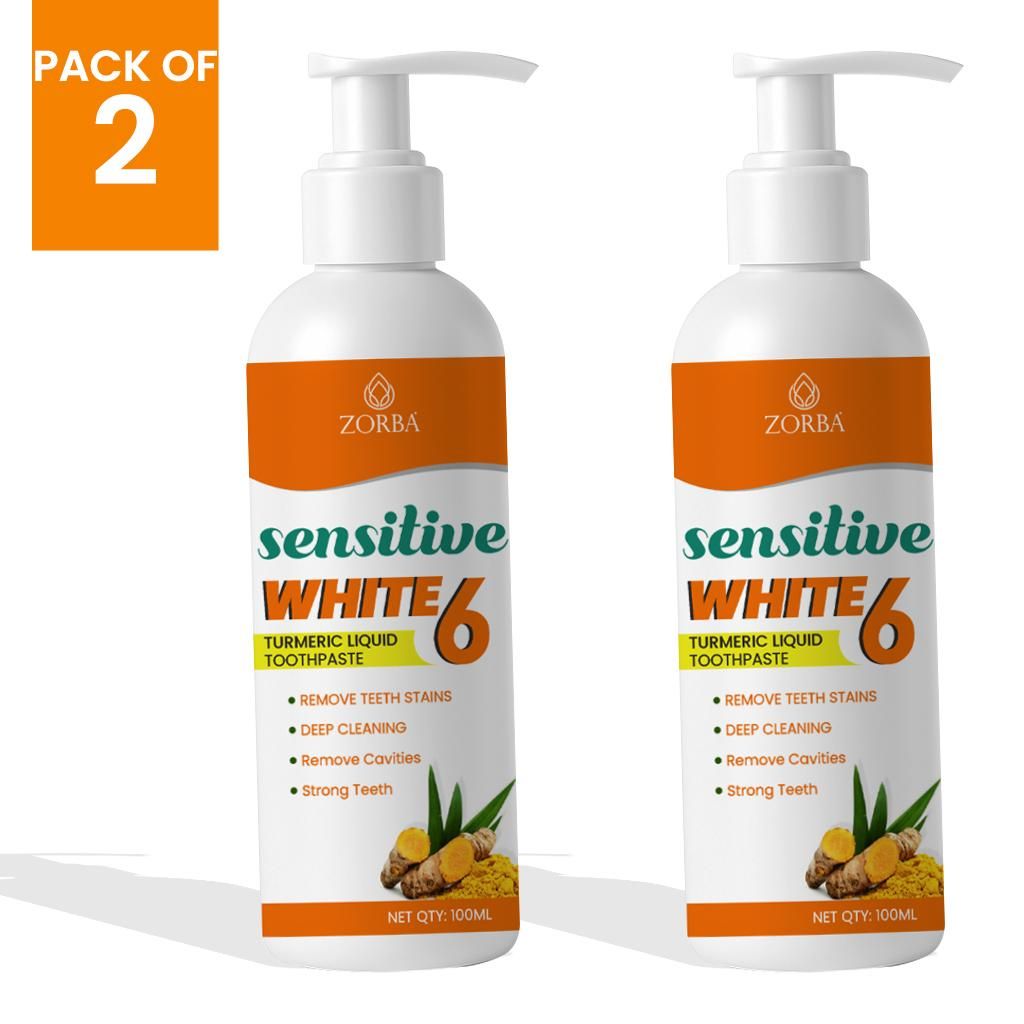 Zorba Sensitive White 6 Turmeric Liquid Toothpaste 100ML (Pack of 2)